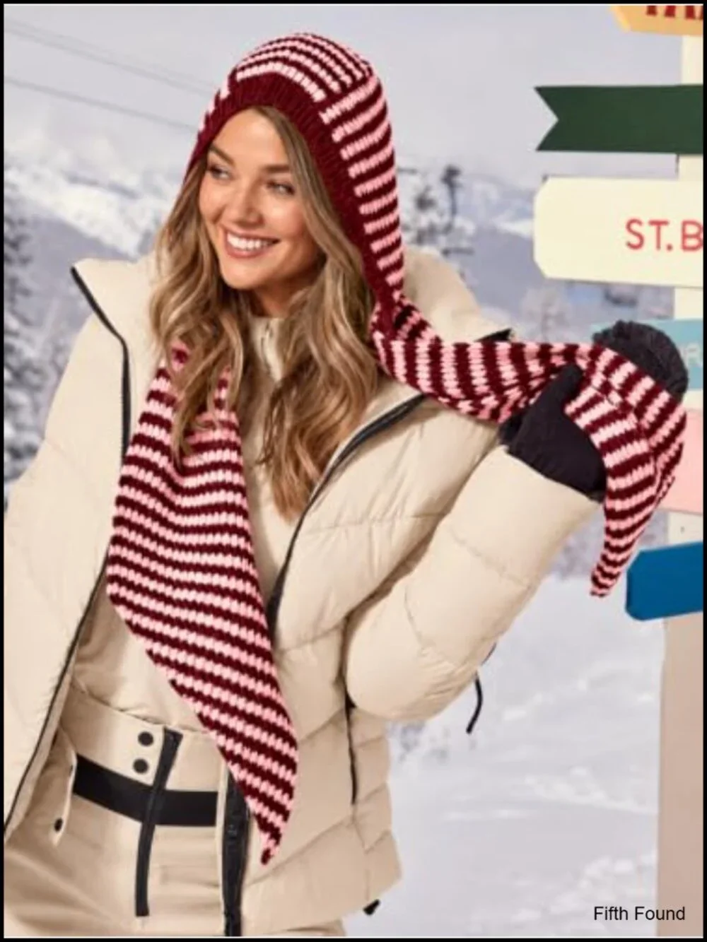 Saodimallsu Striped Hooded Scarf Knit Hat Winter Warm Neck Wrap